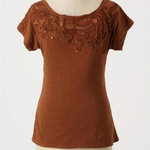 Anthropologie Embellished Short Sleeve Top Merriment Tee By C Keer, size XS